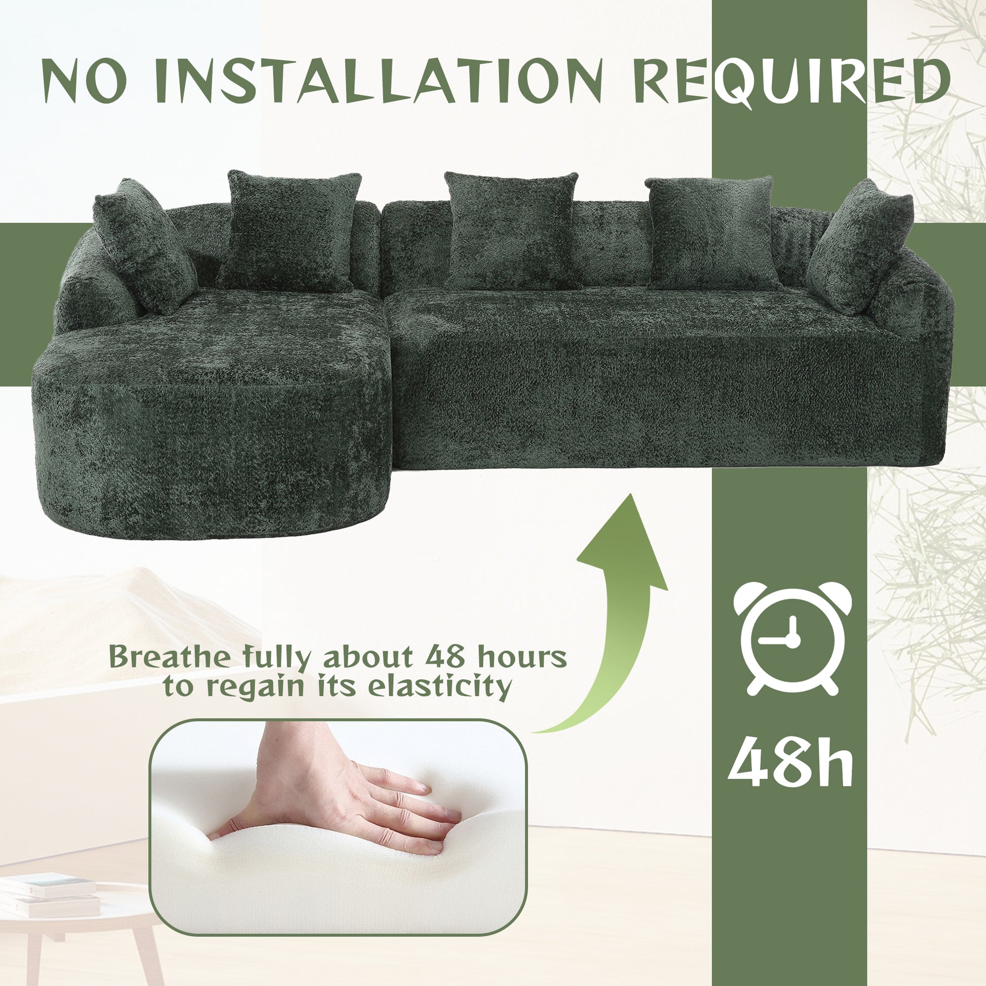 Coolmore Boucle Sofa 3 Seater For Living Room Oversized Comfy Sofa L Shape Sofa Couch With Chaise Home Furniture Sleeper Sectional Sofa For Apartment, Office Left Hand Facing Green Green Primary Living Space Foam Boucle 3 Seat