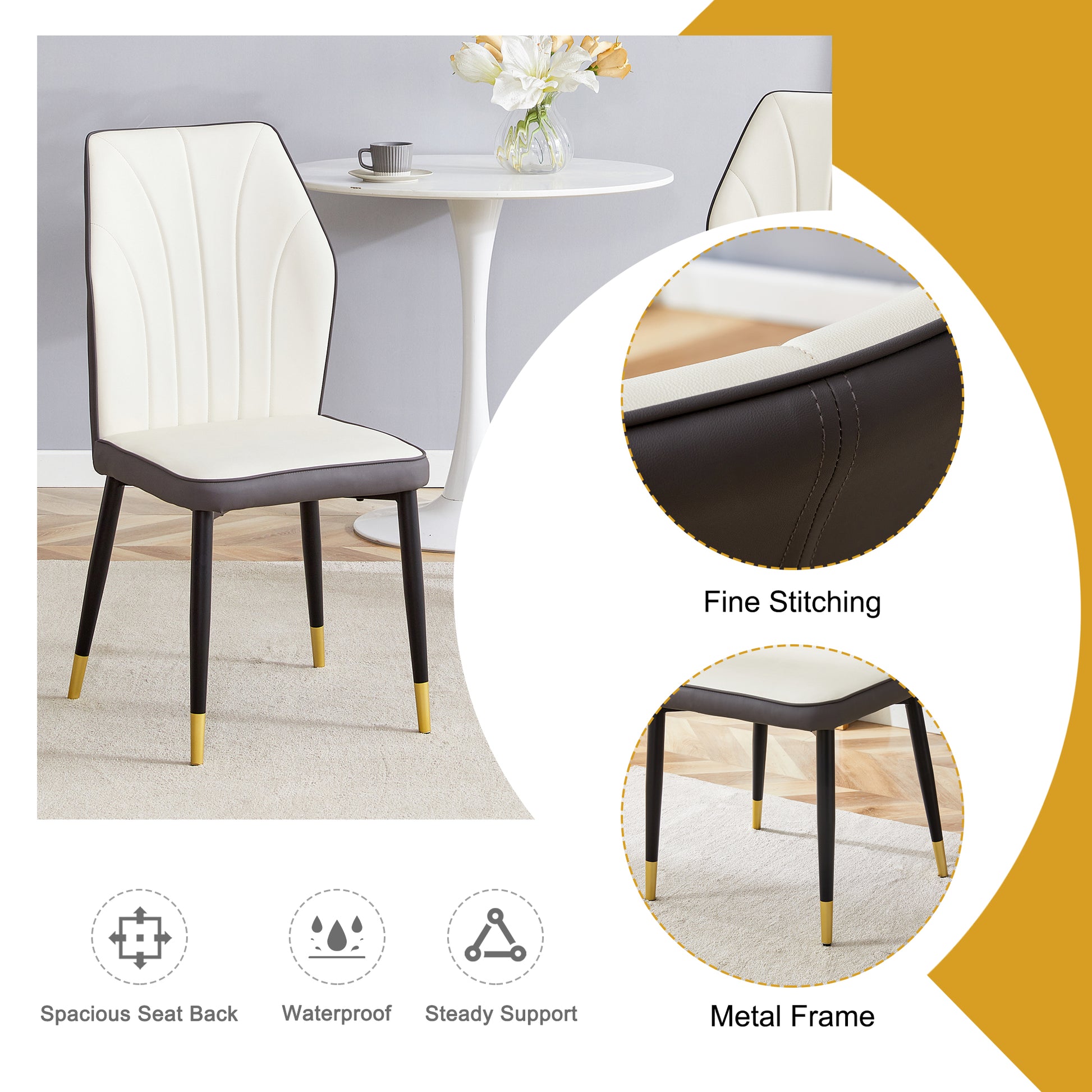 4 Modern Dining Chairs With Stylish Pu Patterned Backrest And Black Metal Legs For A Comfortable Home Experience In The Kitchen, Bedroom And Office. White Gray Pu