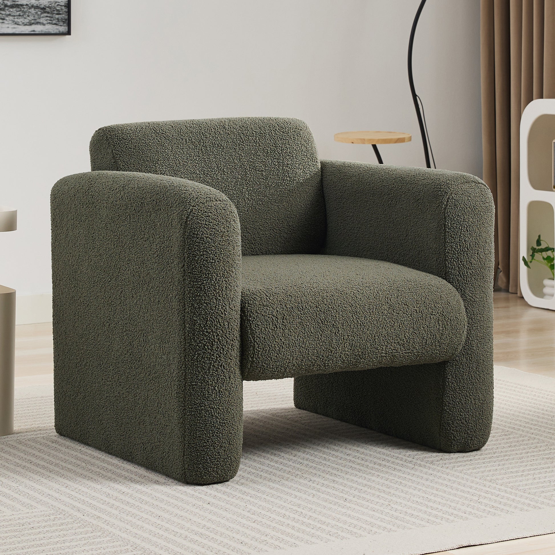 Modern Accent Chair Lambskin Sherpa Fabric Upholstered Comfy Reading Arm Chair Soft Padded Armchair With Back And Pillow For Living Room Bedroom Reception Waiting Room Office,Seaweed Green Seaweed Green Primary Living Space Upholstered