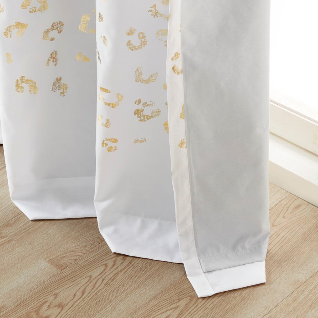 Grommet Top Metallic Animal Printed Total Blackout Curtain Only 1 Pc Panel White Gold Polyester