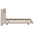 Full Size Upholstered Floating Bed With Led And Storage Headboard, Beige Box Spring Not Required Full Beige Wood Bed Frame Linen Upholstered