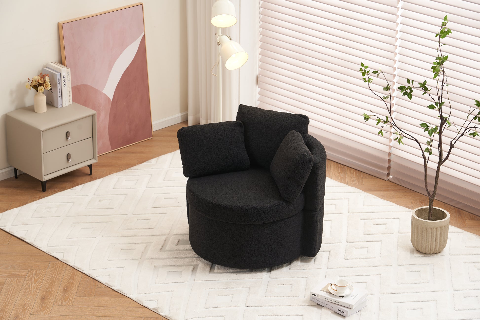 029 Teddy Fabric Swivel And Storage Chair With Back Cushion For Living Room,Black Black Primary Living Space Modern Foam Teddy