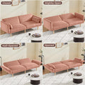 78'' Velvet Futon Sofa Bed, Convertible Sleeper Couch Bed With Adjustable Armrests And Backrest, Loveseat Sleeper Bed With 2 Pillows, Modern Futon Couch For Living Room, Pink Brown Wood Bedroom Heavy Duty Oak 2 Seat Light Pink Velvet Soft Cushion Back