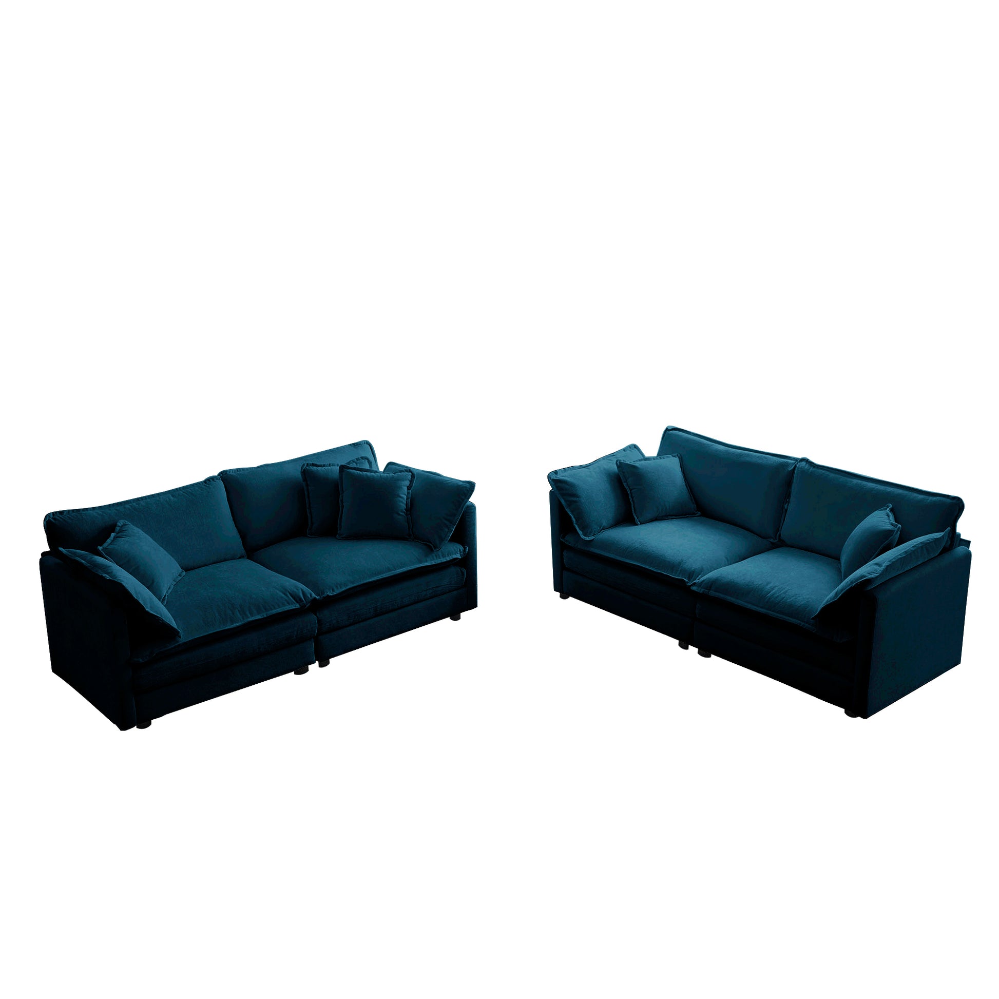 2 Piece Living Room Set2 Pieces Upholstered Loveseat And Couch For Home Office Lounge, Sofa Set Of 2, 2 Piece 2 2 Seat Couch Set For Living Room ,Blue Chenille Blue Chenille 4 Seat