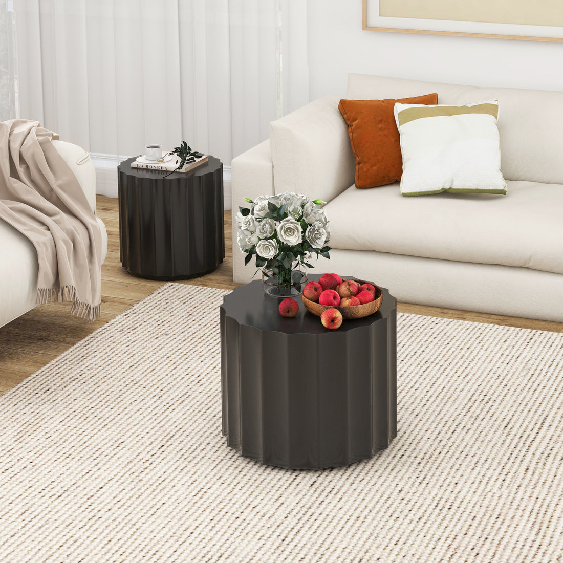 Coffee Table Set Of 2, Round Coffee Table ,Nesting Coffet Table,End Table,Circle Sidetable For Living Room ,Bedroom,Office Balcony Black Primary Living Space Artsy,Modern Coffee & End Tables Lacquered Mdf