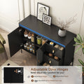 Buffets & Sideboards, Fluted Sideboard Cabinet, 2 Door 3 Drawer Design, With Led Lights,Acceent Black Sideboard Elegant Cabinet Ideal For Dining Room And Kitchen Storage,Black Black Mdf