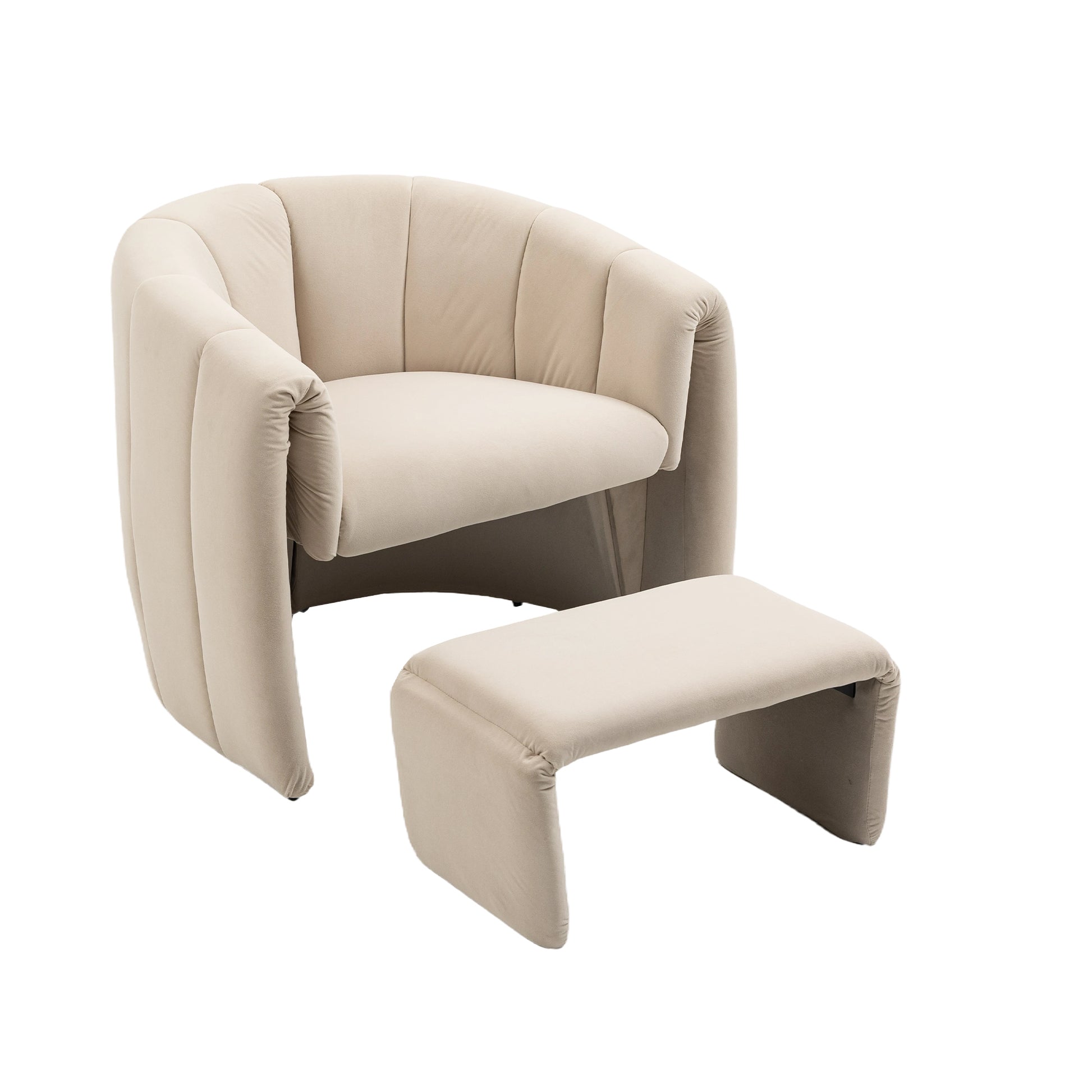 Coolmore Accent Chair With Ottoman, Mid Century Modern Barrel Chair Upholstered Club Tub Round Arms Chair For Living Room Bedroom Office Beige Velvet Beige Foam Velvet