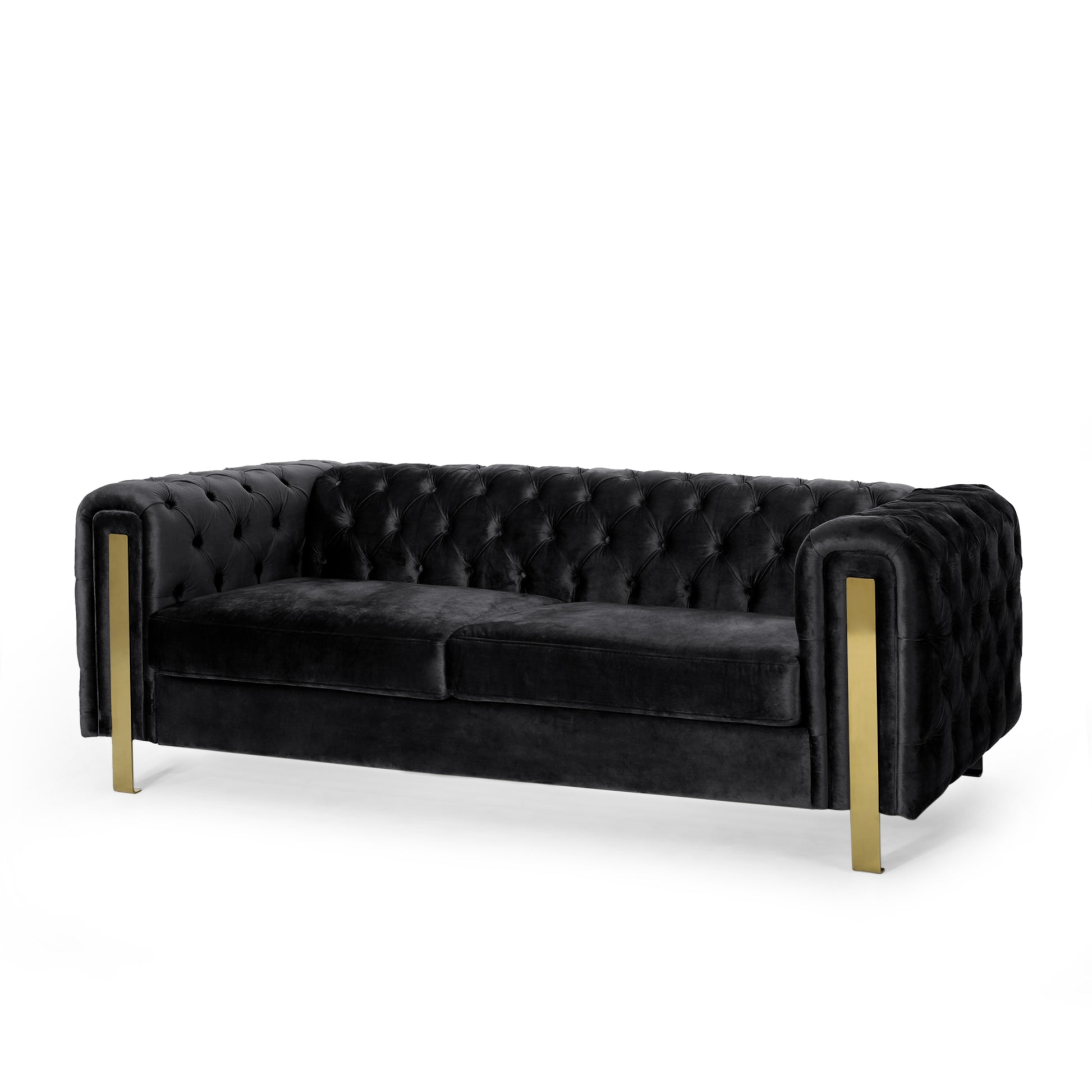 Mirod Comfy 3 Seat Sofa With Tufted Back And Arm, Modern For Living Room Black Velvet 3 Seat