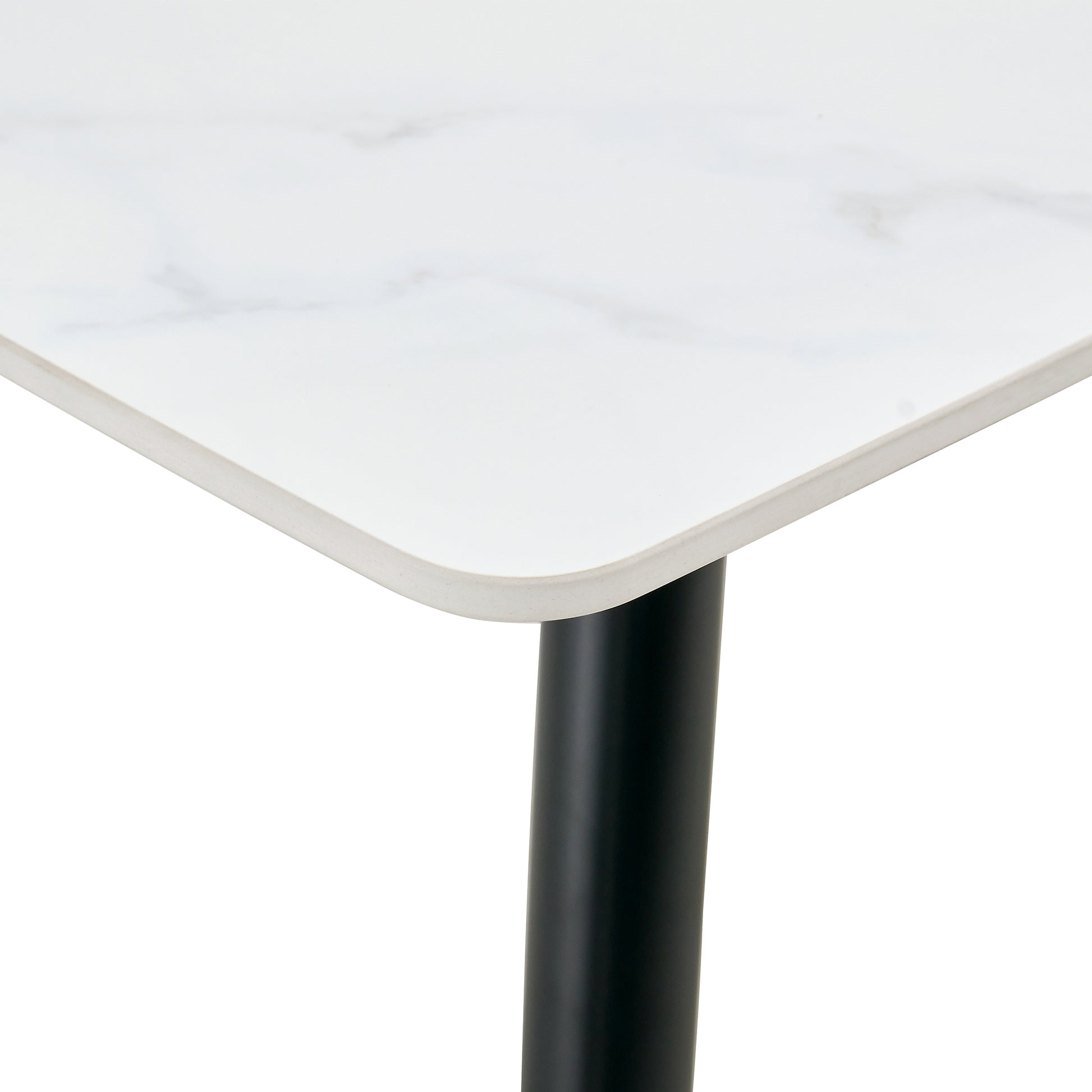 Table And Chair Set, White Imitation Marble Texture Rock Board Table Top, Black Metal Table Legs, Stable And Beautiful. Modern Simple Dining Table, Comfortable Seating. White Black Seats 6 Metal