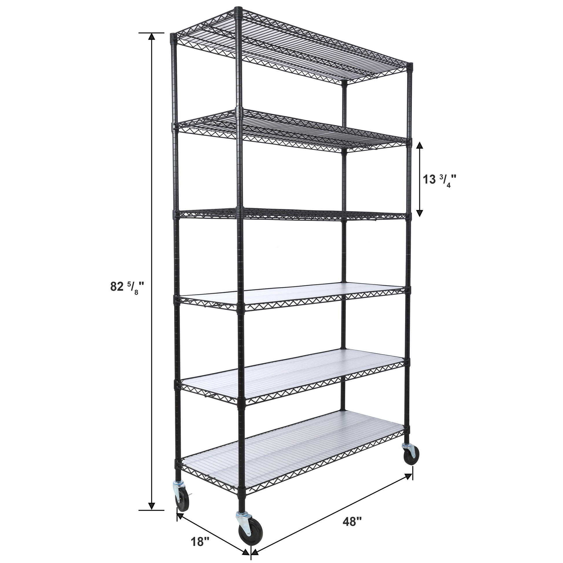 6 Tier 6000Lbs Capacity Nsf Metal Shelf Wire Shelving Unit, Heavy Duty Adjustable Storage Rack With Wheels & Shelf Liners For Commercial Grade Utility Steel Storage Rack, Black 82"H X 48"L X 18"D Black Metal