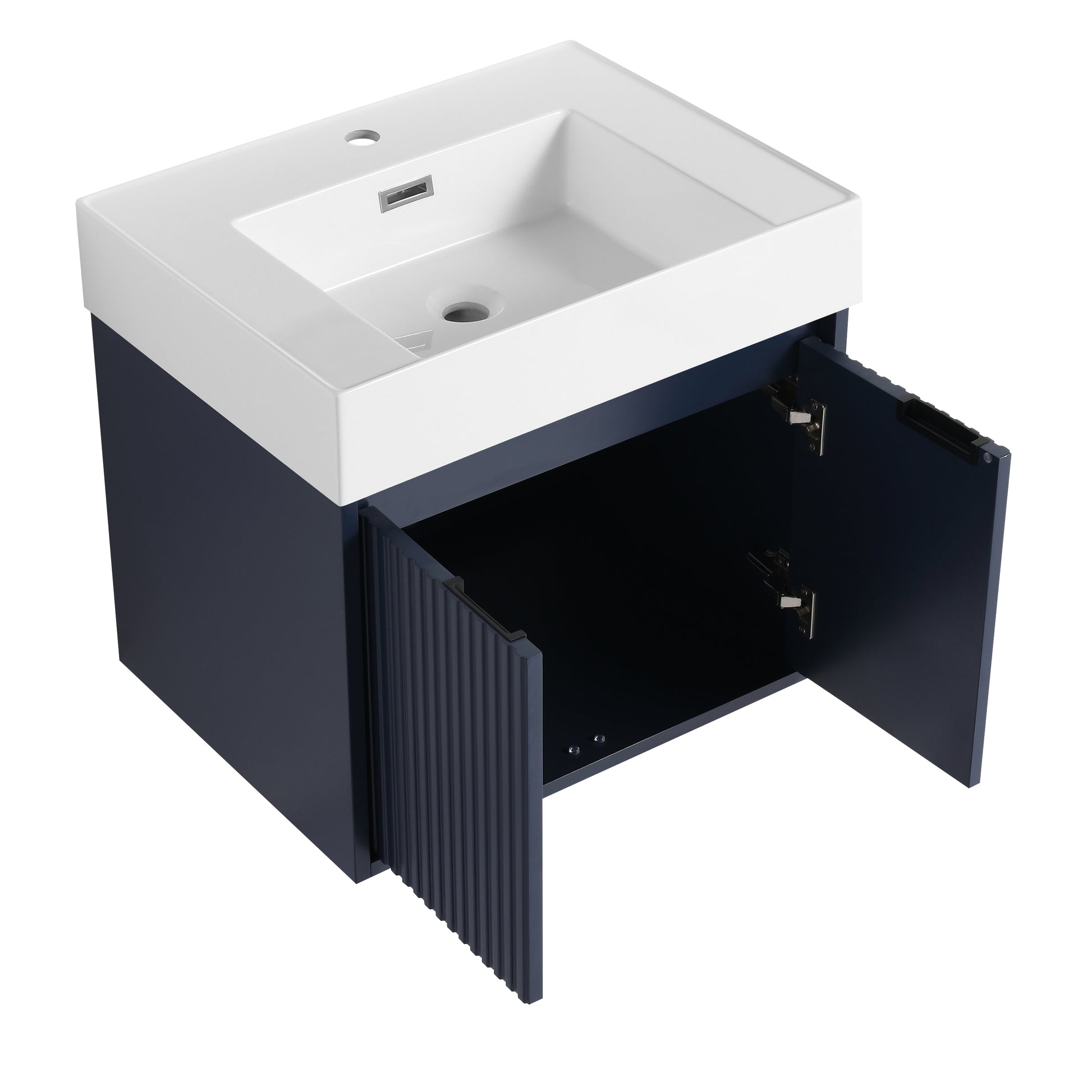 24" Wall Mounted Bathroom Vanity With Thick Edge Resin Sink, 2 Soft Closing Door, Kd Package Navy Blue Bathroom Modern Plywood