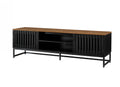 63 Inch Mid Century Modern Tv Stand With Slatted Grille Striped Doors, Tv Stand With Storage, Entertainment Center For Living Room Bedroom, Tv Media Console Black Brown 60 69 Inches Mdf