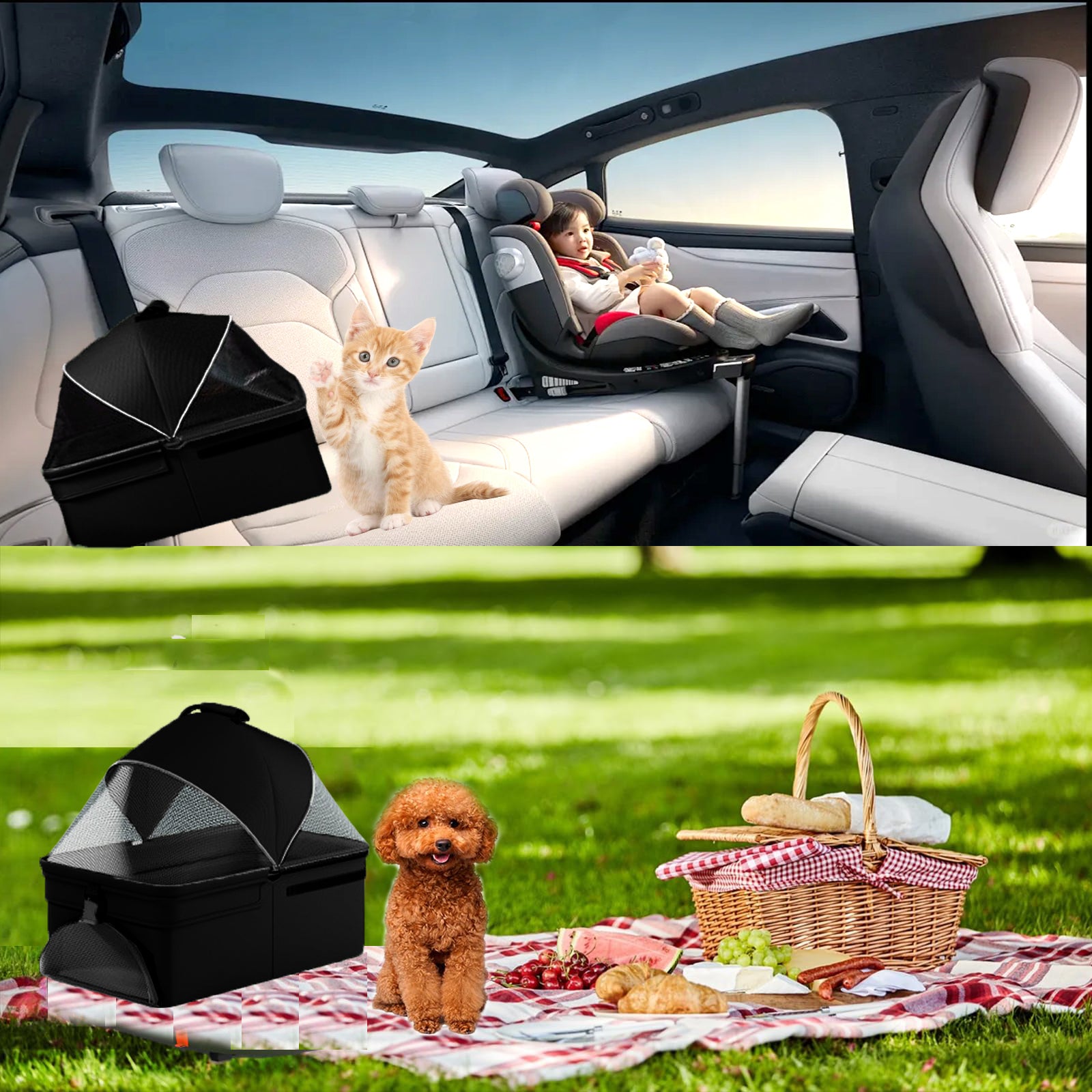 2 seater dog stroller 2 In 1 Folding Dog Stroller, Pet Folding Stroller, 4 Wheels Dog Cat Pu