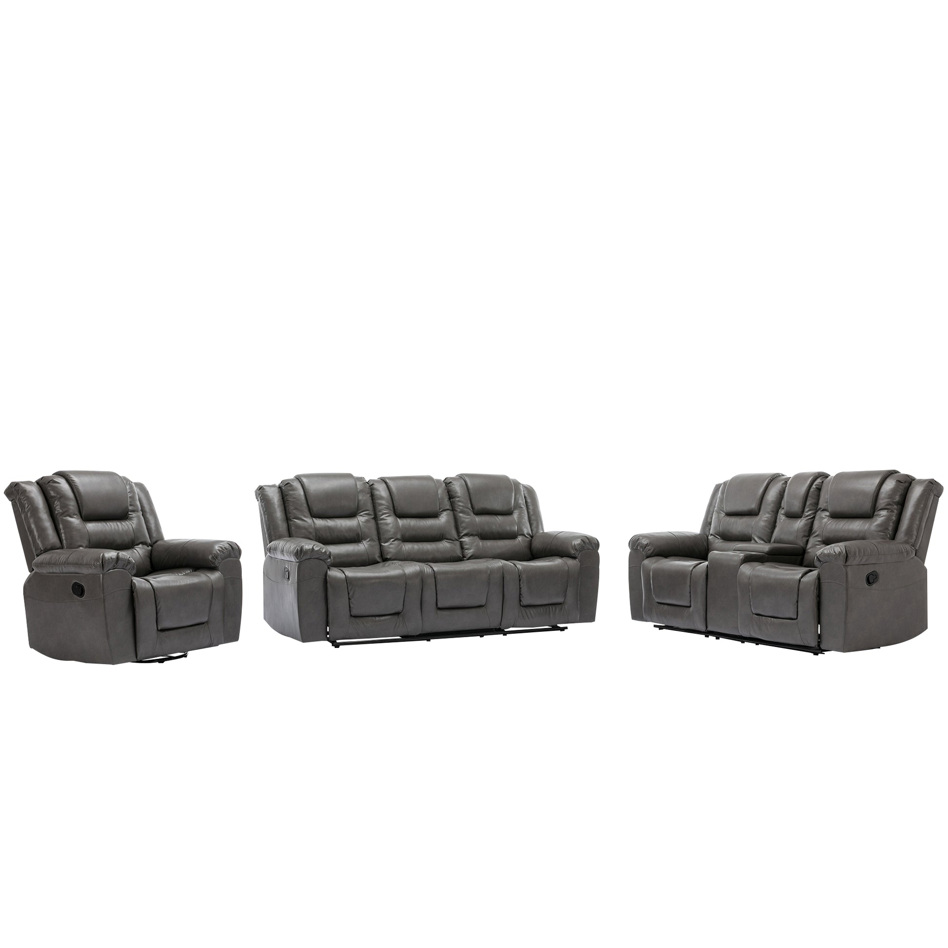 Home Theater Recliner Set Manual Recliner Chair With Wide Armrest, Two Built In Cup Holders For Living Room,Bedroom, Grey Grey Foam Pu