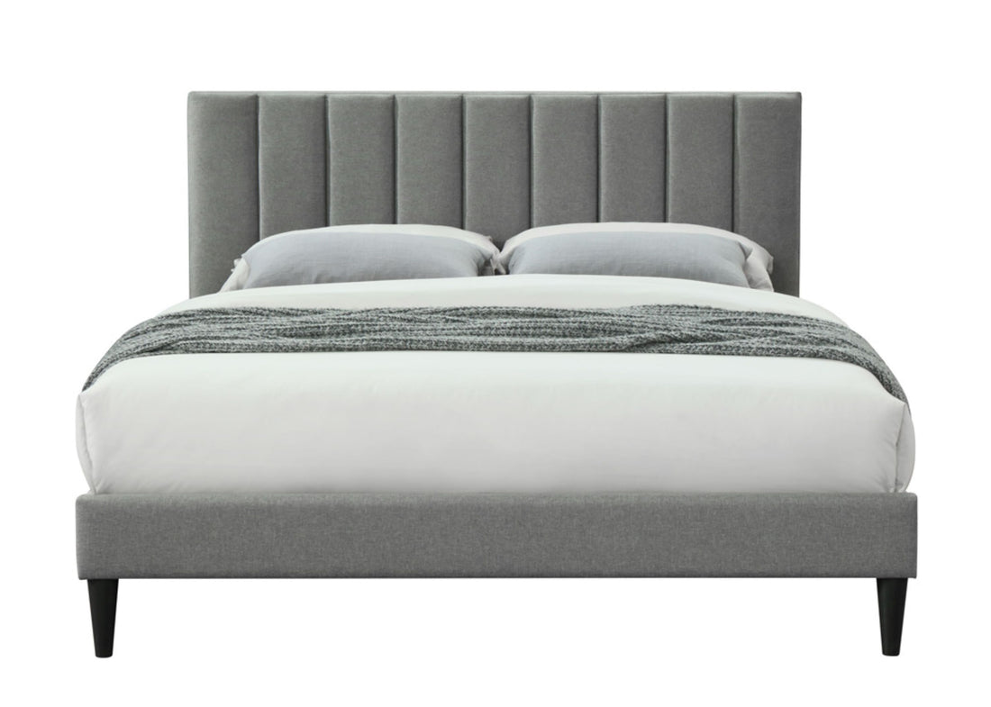 Queen Sized Channel Bed In A Box W Usb Gray Upholstered