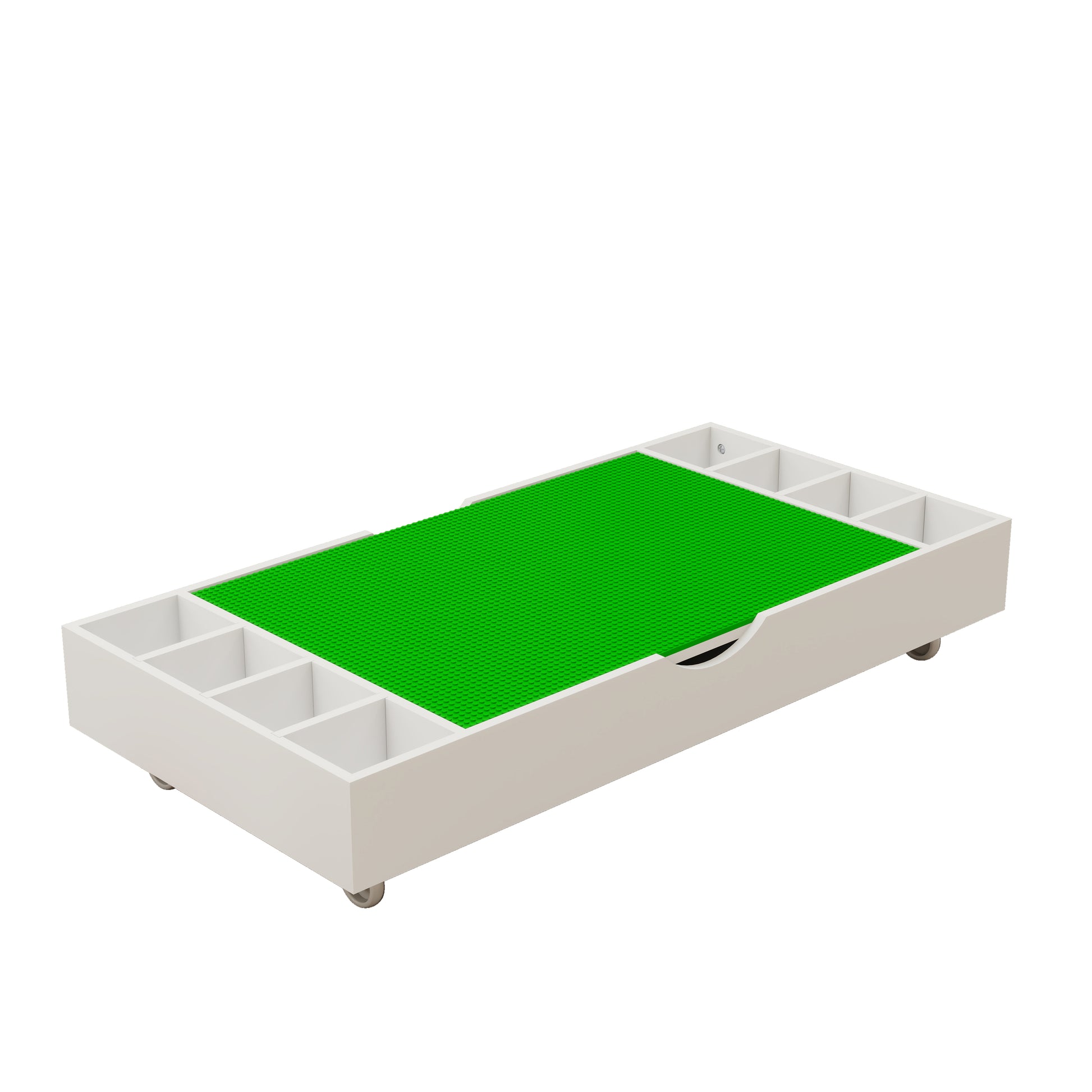 The 2 In 1 Rollaway Play Table And Toy Organizer Compatible With Lego Suitable For Storing Under Bed Or Sofa White 38" X 18.7" X 5.9" White Green Mdf