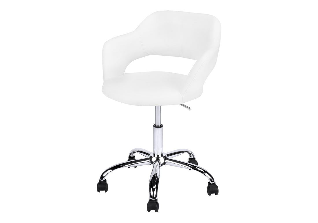 Office Chair, Adjustable Height, Swivel, Ergonomic, Armrests, Computer Desk, Work, White Leather Look, Chrome Metal, Contemporary, Modern White Foam Faux Leather