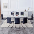 1 Table And 8 Chairs Set.Modern Grey Mdf Faux Marble Dining Table With Double V Shaped Supports.Paired With 8 Modern Pu Artificial Leather Soft Cushion With Silver Metal Legs.F Vv,C 1162 Gray Seats 8 Mdf Metal