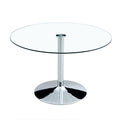 A Glass Tabletop With A Diameter Of 47 Inches And A Modern Minimalist Circular Dining Table With Electroplated Silver Metal Legs. Suitable For Restaurants, Living Rooms, And Conference Rooms.Dt 1166