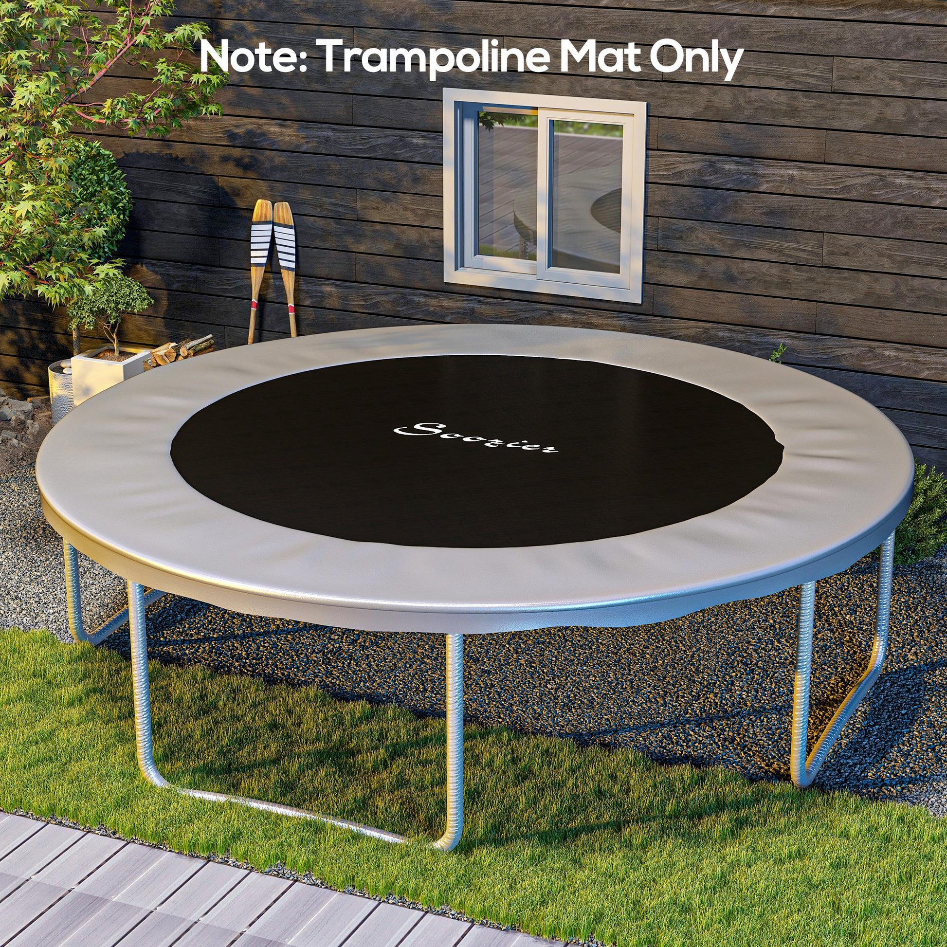 Soozier Trampoline Replacement Mat, Fits 14' Trampoline With 80 V Hooks & 5.5" Springs, Trampoline Mat With 8 Rows Of Stitching & Spring Pull Tool Spring & Frame Not Included , Black Black Plastic