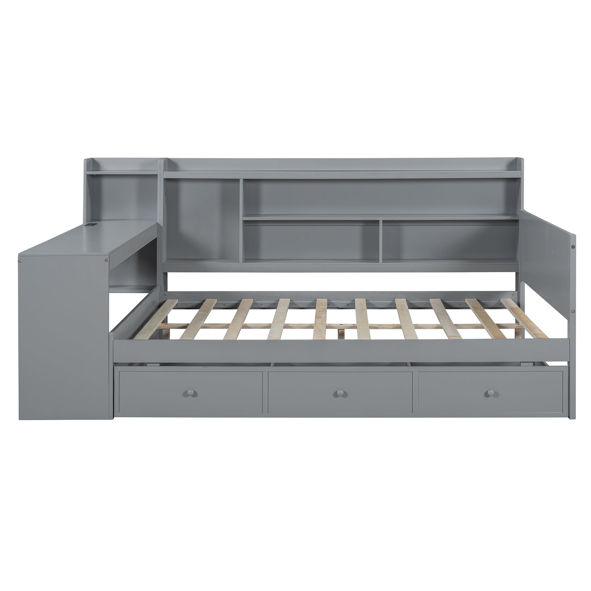 Full Size Wooden Daybed With 3 Drawers, Usb Ports And Deskgray Full Gray Wood