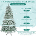 7Ft Lighted Artificial Christmas Tree With Wreath Set Of 2Christmas Tree Holiday Decoration, Creative Decorated Trees, Xmas Tree Christmas Decorations For Christmas Green Pvc