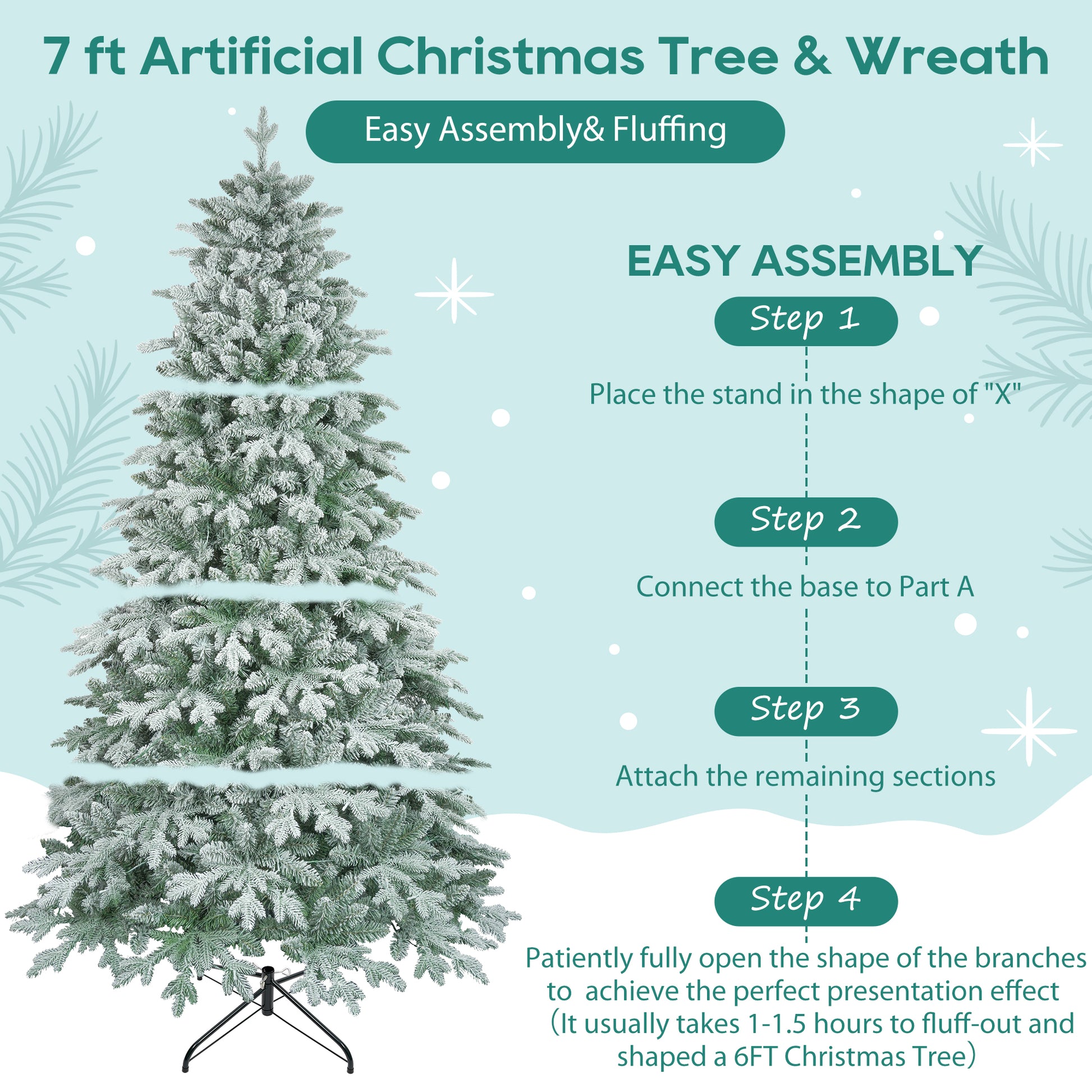 7Ft Lighted Artificial Christmas Tree With Wreath Set Of 2Christmas Tree Holiday Decoration, Creative Decorated Trees, Xmas Tree Christmas Decorations For Christmas Green Pvc