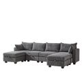 113.5'' Modular Sectiona Corduroy Sofa, Sectional Couches For Living Room U Shaped Sectional Couch With Storage Ottoman, 6 Seats Convertible Sectionals With Chaise Dark Gray Corduroy 6 Seat