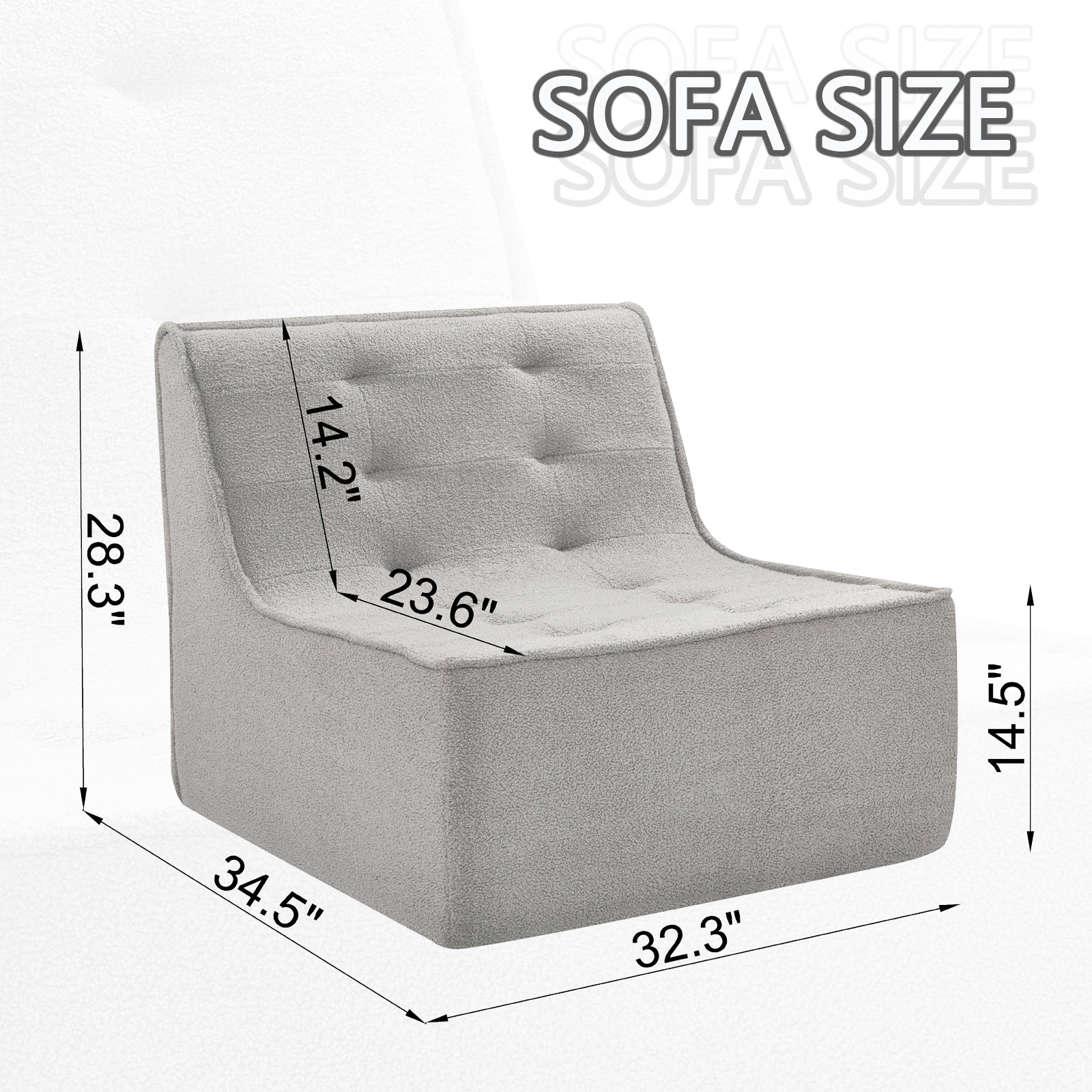 Fireside Chair, Lazy Floor Sofa Couch, Teddy Velvet Bean Bag Chair, Tatami Sofa With High Resilience Foam For Living Room, Bedroom, Office Salon, Gray Gray Soft Foam Foam,Teddy