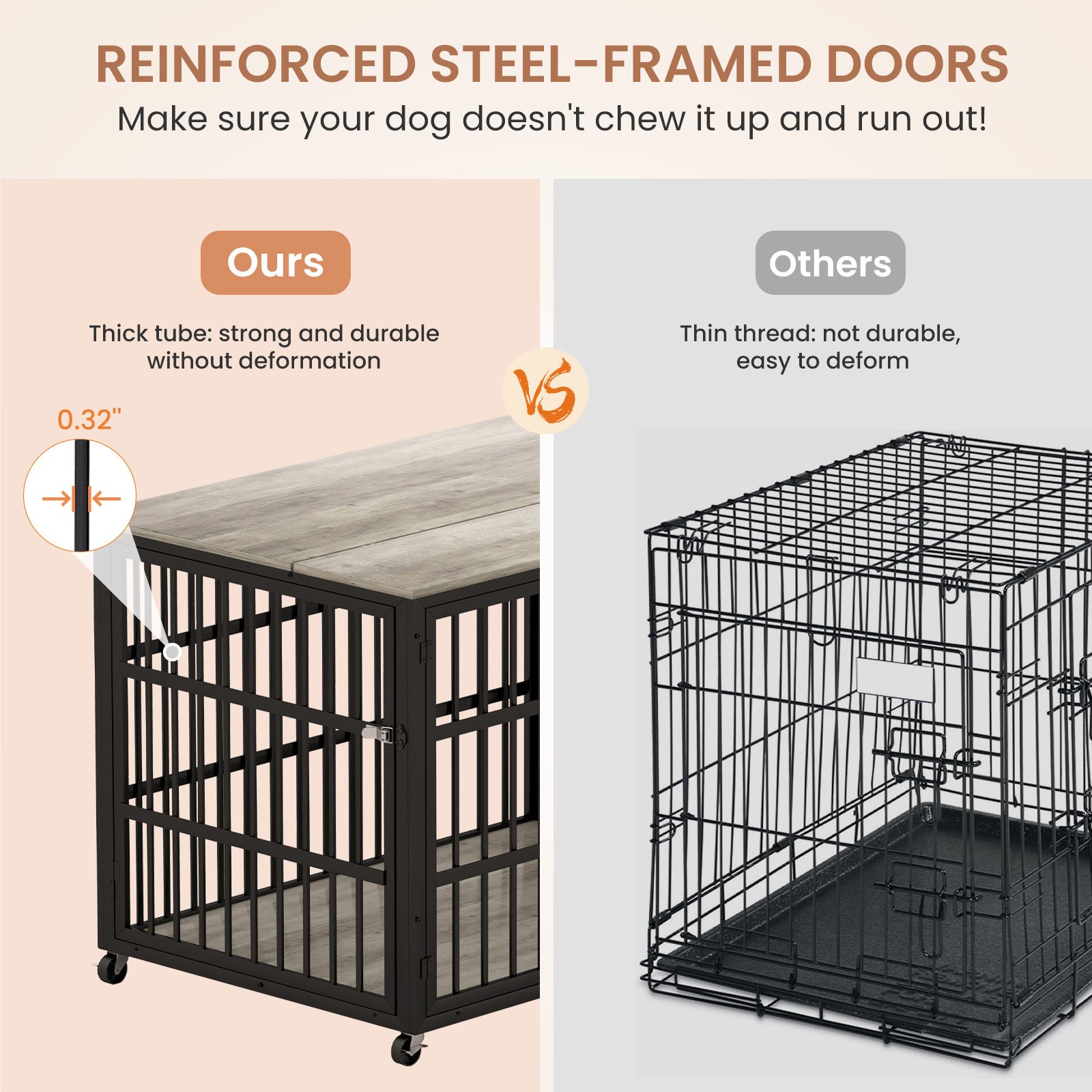 Furniture Style Dog Crate Wrought Iron Frame Door With Side Openings, Grey, 38.4''W X 27.7''D X 30.2''H. Grey Particle Board