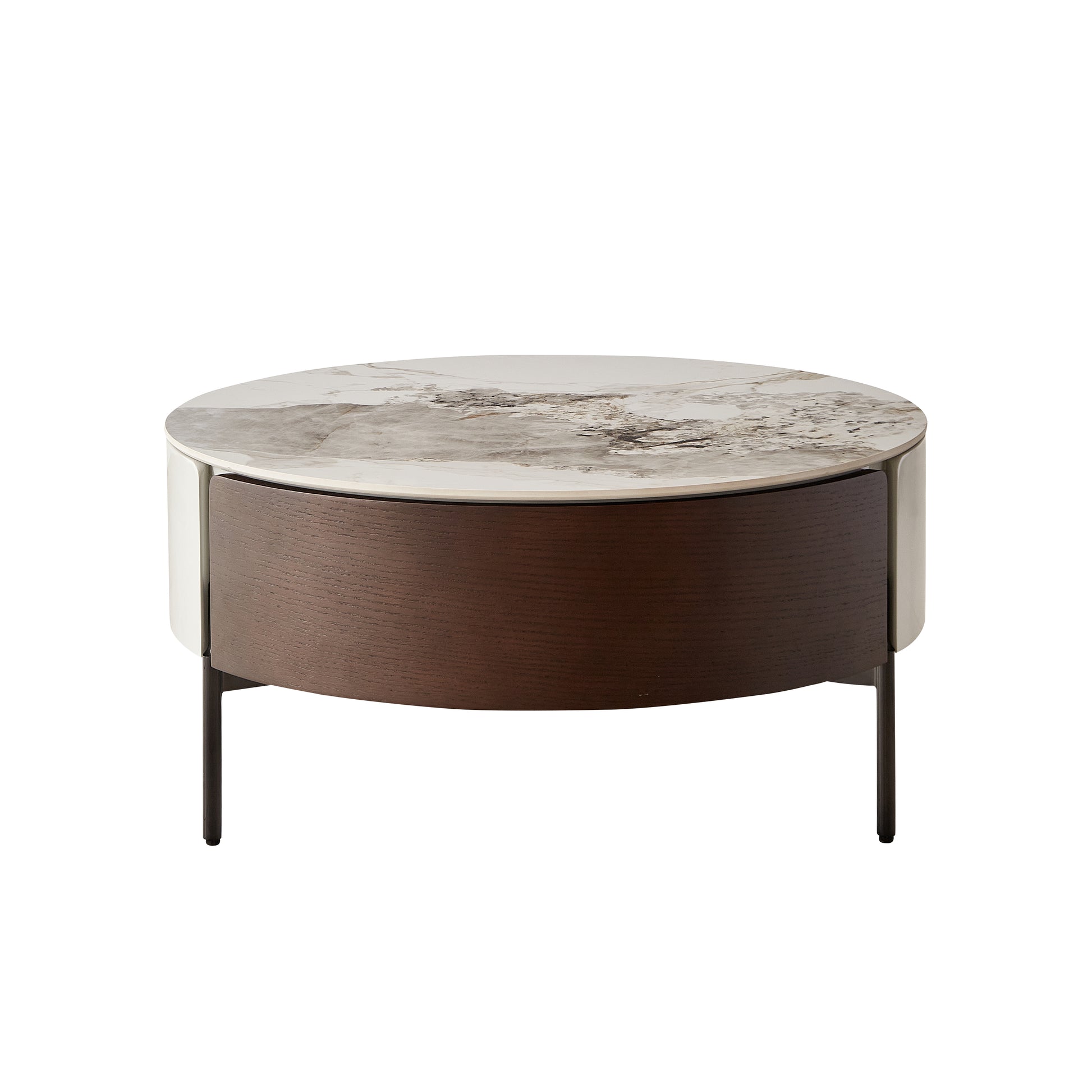 Modern Round White & Reall Wood Color Coffee Table With Drawers And Metal Legs,Drum Coffee Table With Golden Legs Circular Center Table With Ceramic Pattern Top For Living Room Apartment Office White White Natural Ceramic Mdf