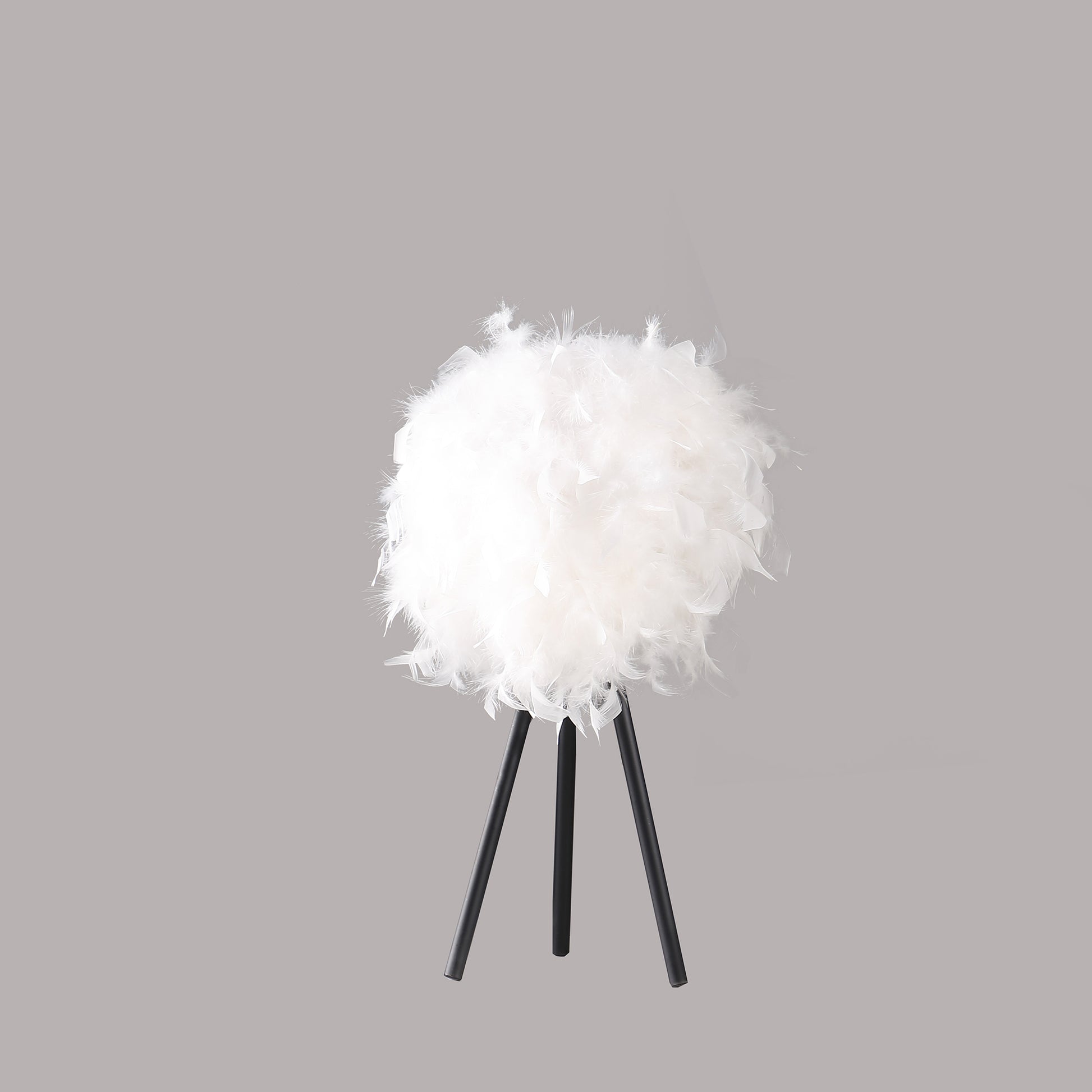 20.5" In Pure White Feather Shade Tripod Modern Metal Table Lamp White Polyester