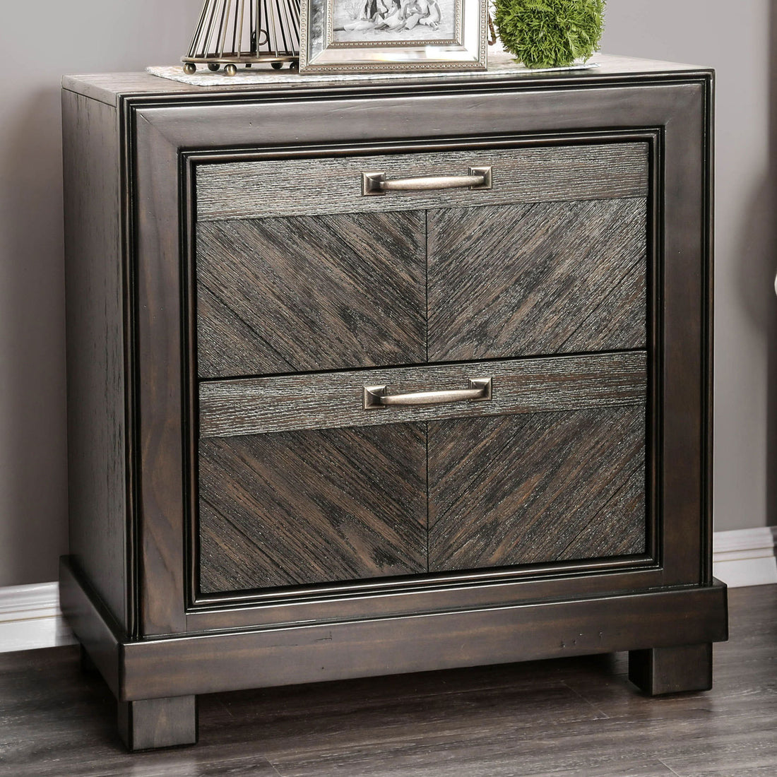 Espresso Color 1Pc Nightstand V Shape Plank Design Bedroom Furniture Bedside Table Nickel Bar Pull Solidwood 2 Storage Drawers Espresso Espresso 2 Drawers Bedroom Bedside Cabinet Contemporary,Modern,Transitional Solid Wood Espresso Solid Wood