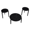 Living Room Coffee Table: Modern And Stylish 24 Inch Round Small Coffee Table, Imitation Marble Tabletop With Rubber Wood Solid Wood Legs, Wooden Coffee Table, Living Room, Office, Home Black Solid