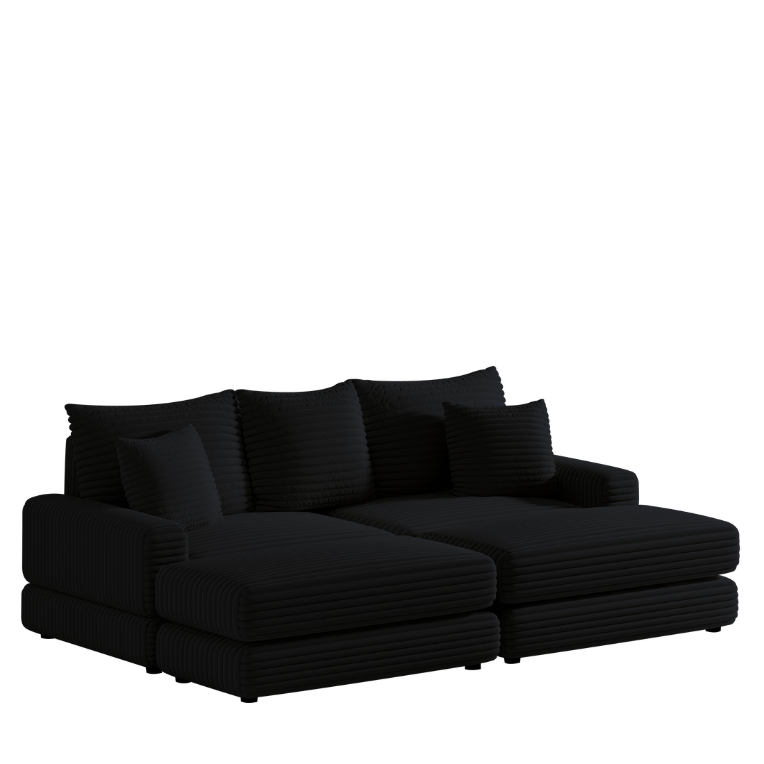 86.6Inch Corduroy 3 Seater Sofa With 3 Back Pillows2 Toss Pillows And Two Ottoman ,Comfy Sofa Deep Seat Couch For Living Room Black Corduroy 3 Seat