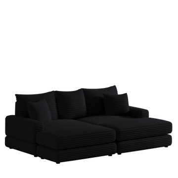 86.6Inch Corduroy 3 Seater Sofa With 3 Back Pillows2 Toss Pillows And Two Ottoman ,Comfy Sofa Deep Seat Couch For Living Room Black Corduroy 3 Seat