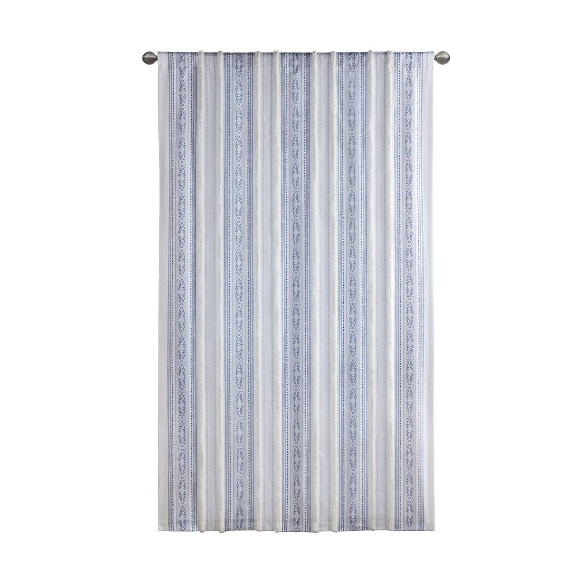 Poly Printed Curtain Panel With Tufted Stripe And Lining White Navy 50X84" Multicolor Polyester