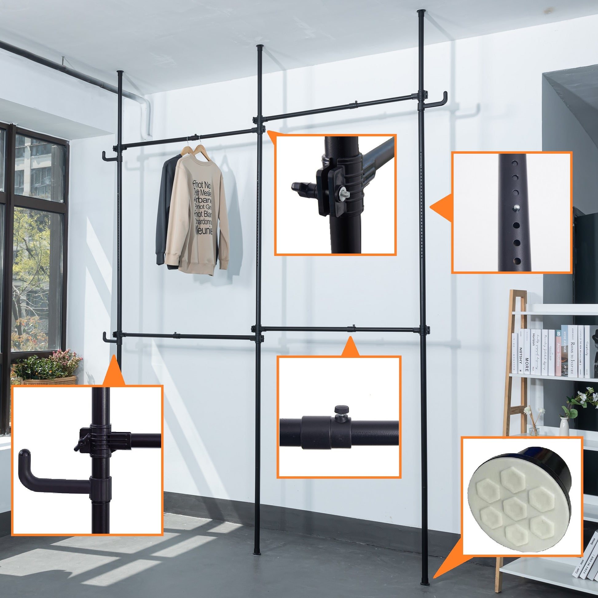 Three Clothing Rack, Adjustable Racks For Hanging Clothes, 2 Tier Clothes Heavy Duty Garment White Closet Freestanding System Black Black Metal Three Clothing Rack, Adjustable Racks For Hanging Clothes, 2 Tier Clothes Heavy Duty Garment White Closet Freestanding System Black Black Metal