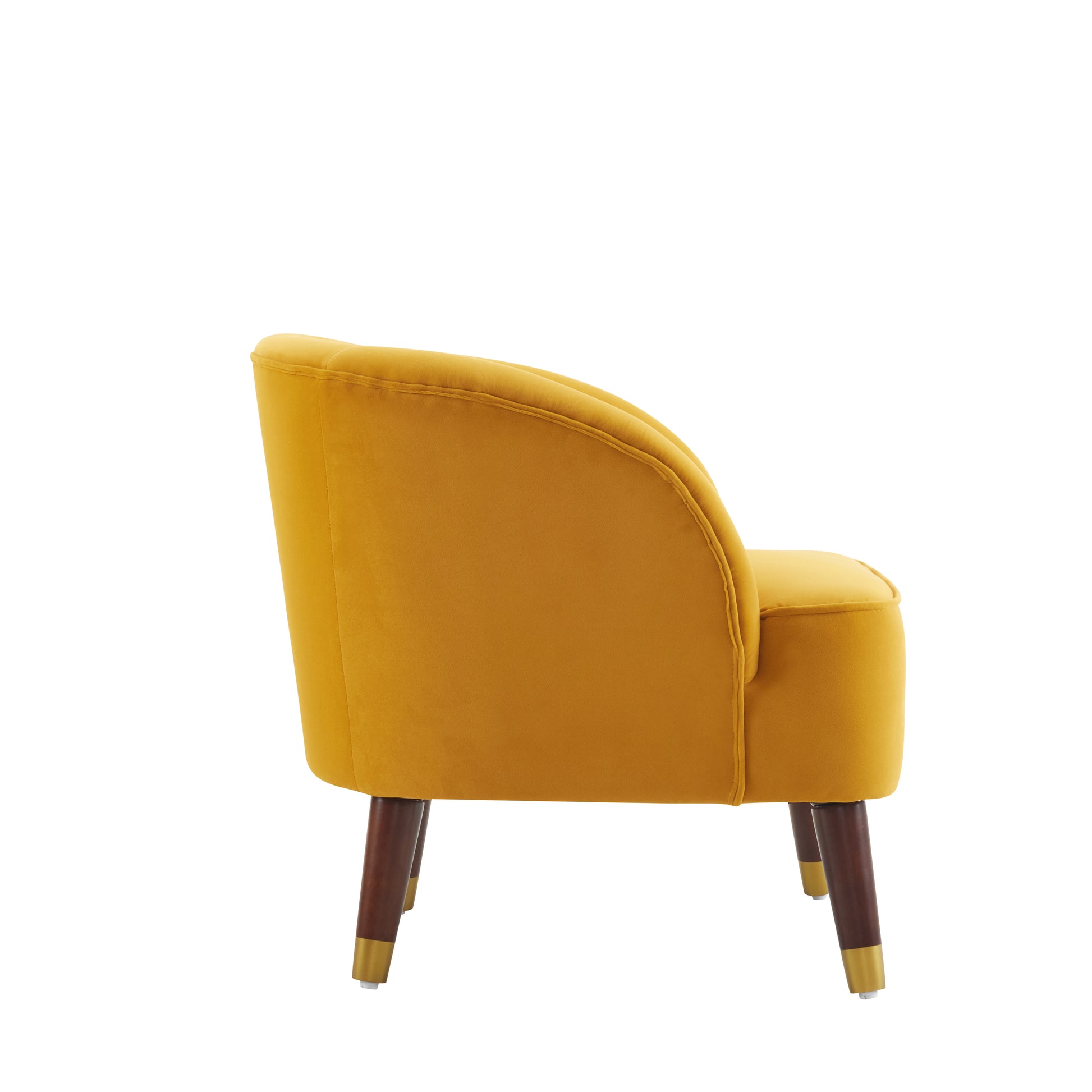 Upholstered Barrel Accent Chair With Wooden Legs Orange Rubberwood Velvet