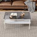Rectangle Coffee Table With Gray Tempered Glass Top And White Legs, Modern Table For Living Room Gray Tempered Glass