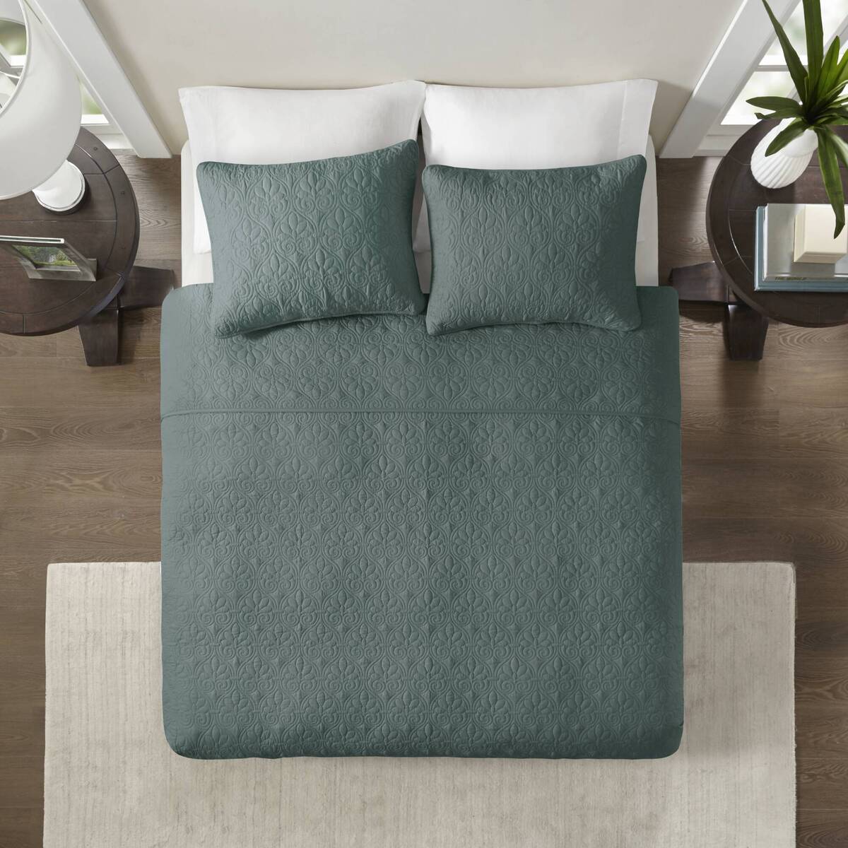3 Piece Reversible Bedspread Set Balsam Green Queen Green Polyester