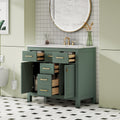 36'' Bathroon Vanity With Resin Sink Combo Set,Modern Freestanding Single Bathroom Cabinet With 4 Drawers & 2 Cabinets,Storage Cabinet For Bathroom, Solid Wood Frame Vanity Set, Green 4 Green 2 2 Adjustable Hinges Bathroom Freestanding Solid Wood Mdf