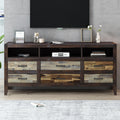 Retro Distressed Wooden Tv Stand For Tvs Up To 65 Inches, Entertainment Center Media Console With 6 Drawers And 3 Shelves For Living Room, Brown Brown 60 69 Inches Solid Wood Mdf