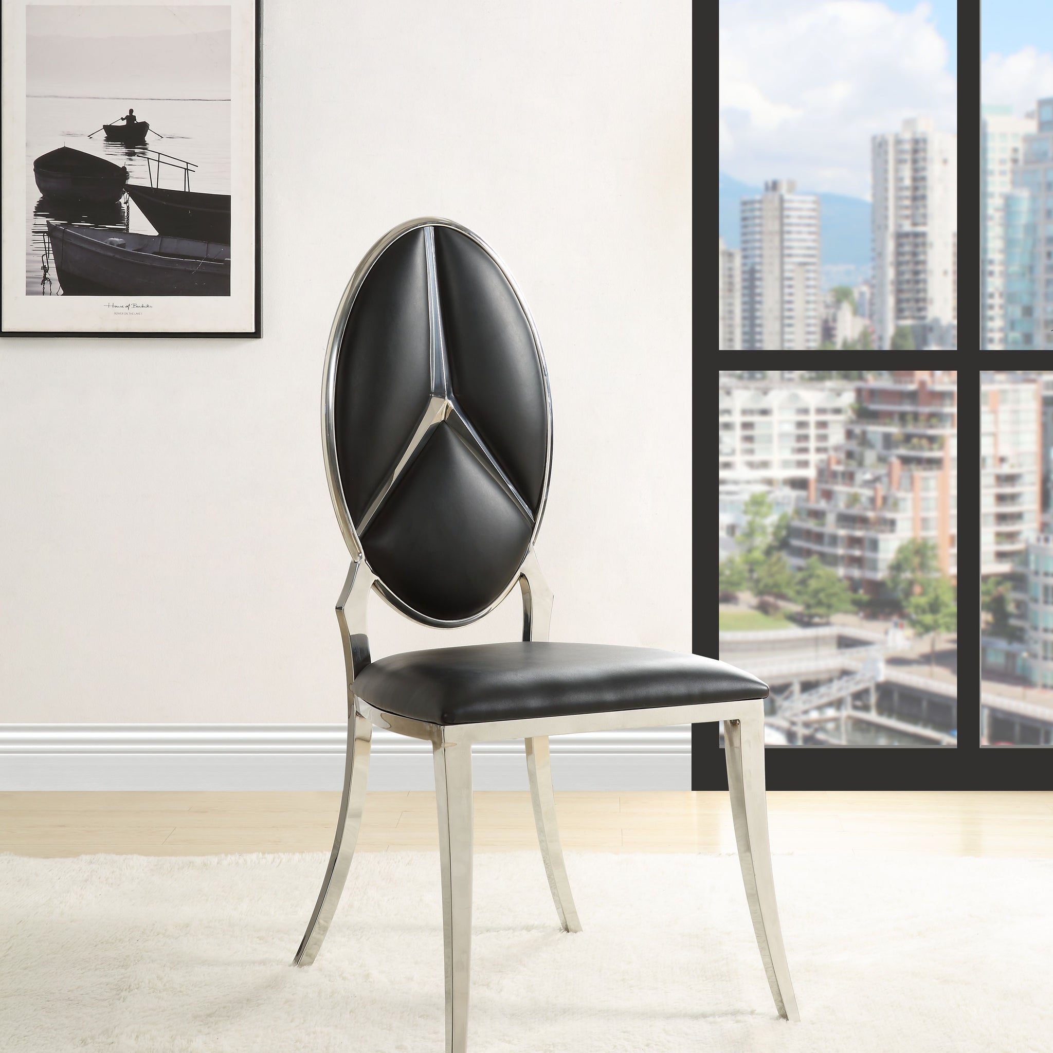 Black Side Chair With Oval Back Set Of 2 Solid Black Dining Room Modern Side Chair Solid Back Set Of 2 Faux Leather