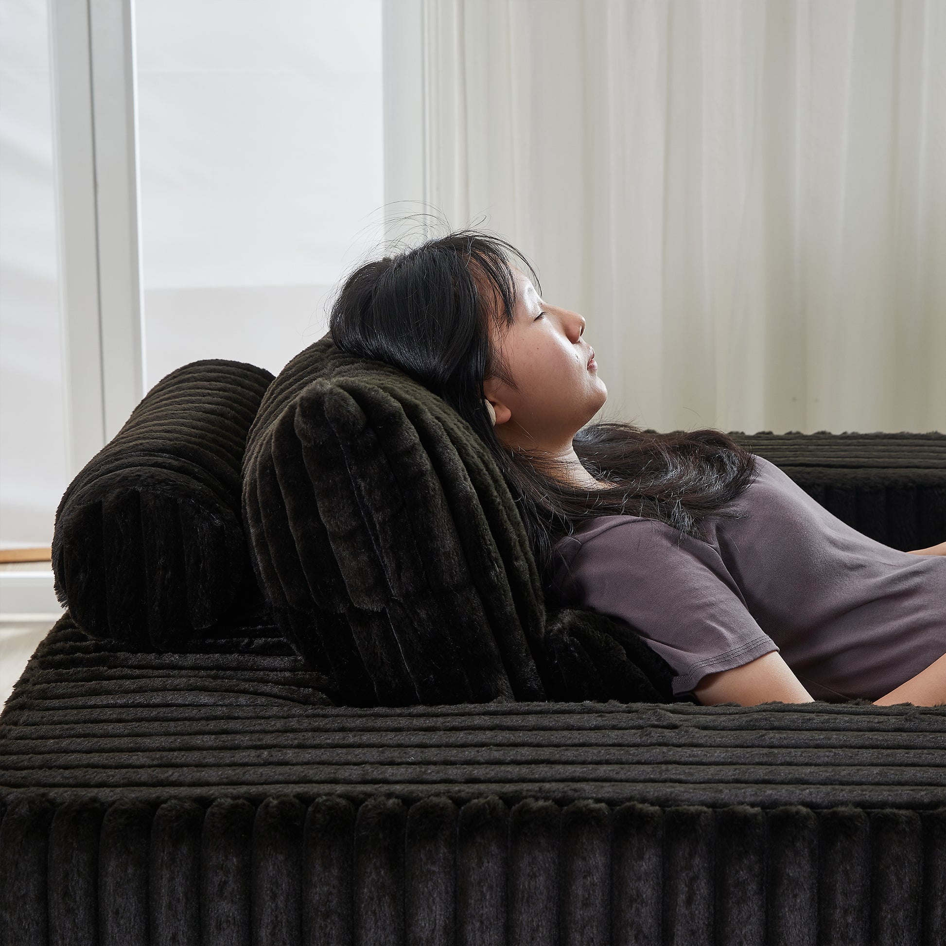 62.5 Inch Corduroy Sponge Sofa Lounge Chair,No Assembly Required,Fluffy Modern Sleeper Chair For Indoor Living Room Bedroom Black Foam Corduroy 1 Seat