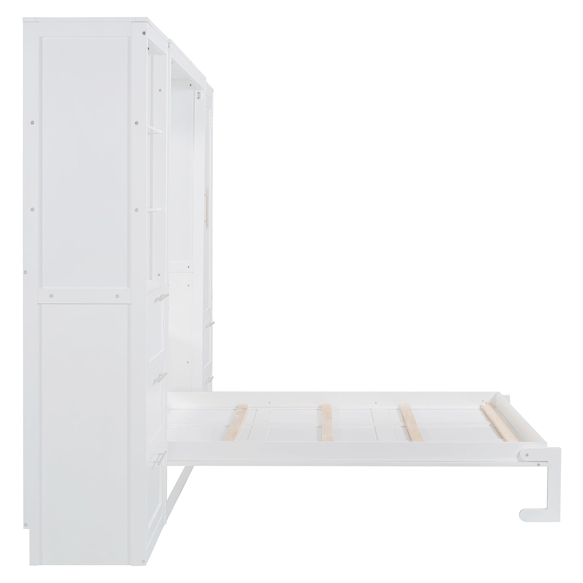 Queen Size Murphy Bed Wall Bed With Closet ,Drawers And Shelves,White Queen White Mdf Lvl