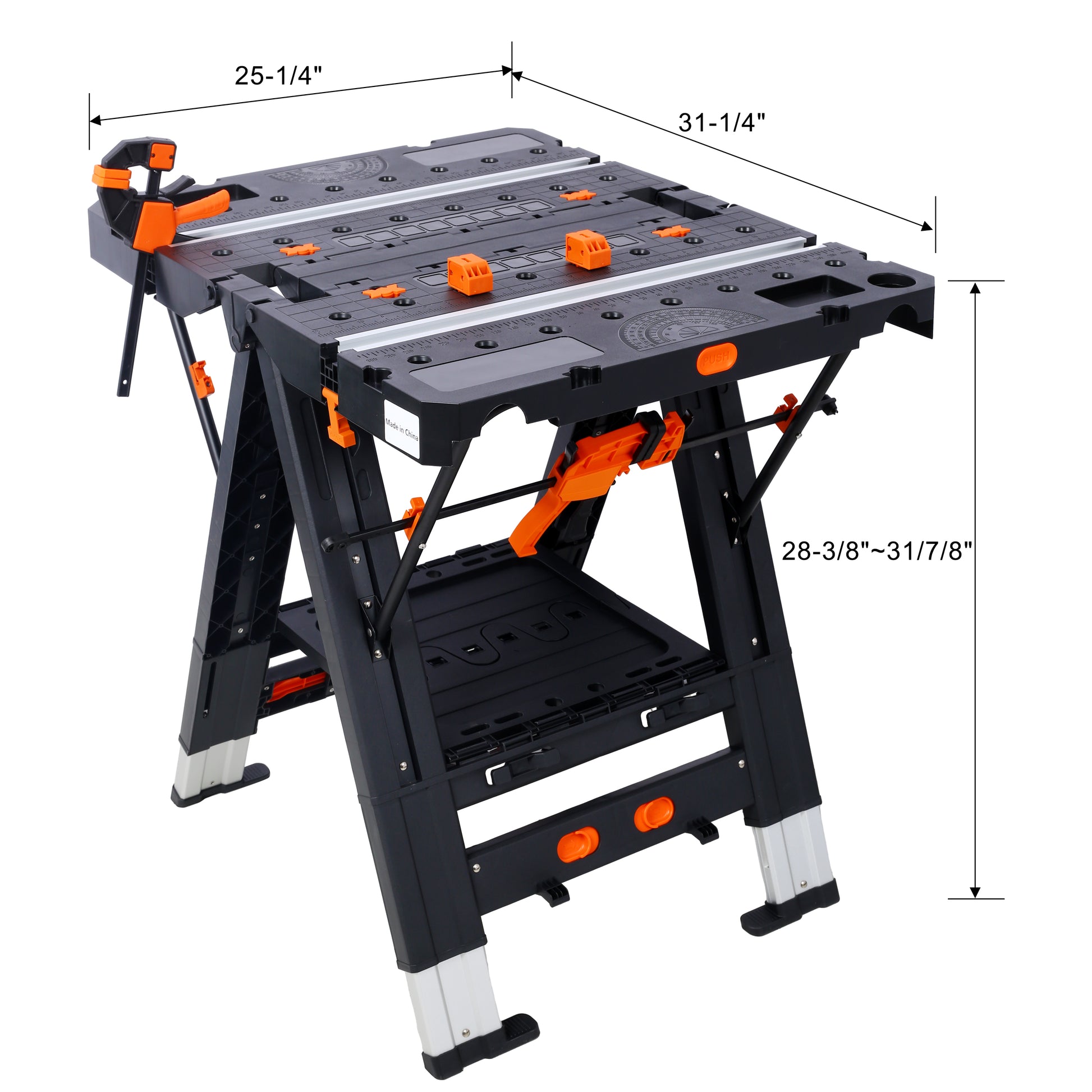 Portable Folding Work Table, 2 In 1 As Sawhorse & Workbench, Large Load Capacity With 2Pcs Clamps Black Aluminium