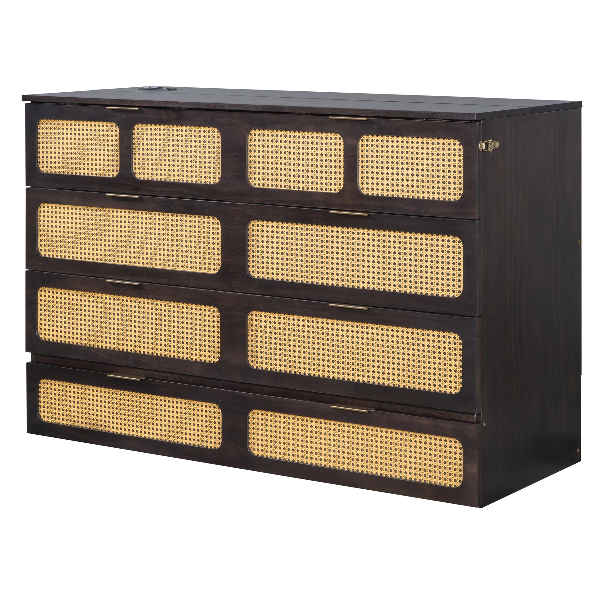 Queen Murphy Bed With Large Drawers,Espresso Queen Espresso Plywood