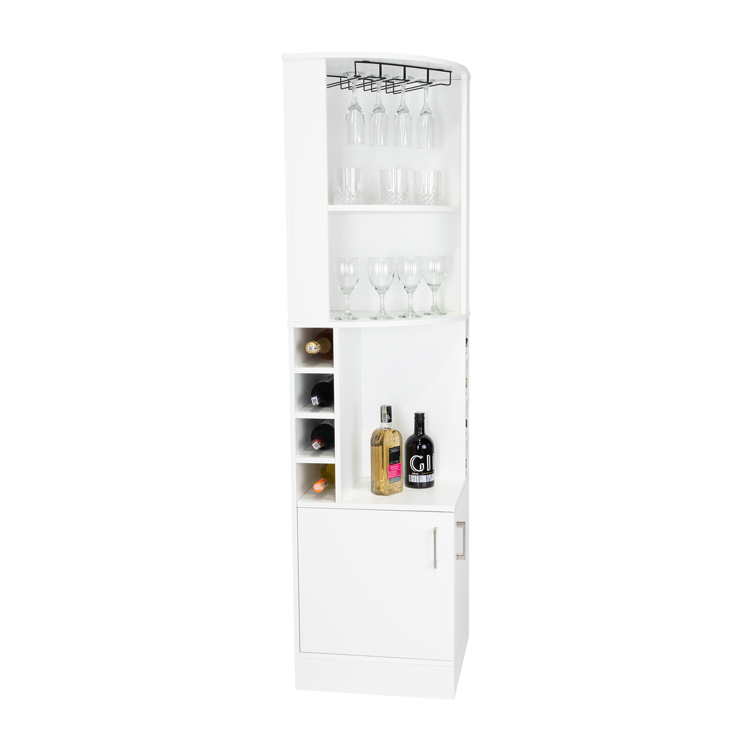 71" H White Corner Bar Cabinet, With Two Shelves