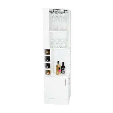 71" H White Corner Bar Cabinet, With Two Shelves
